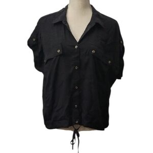 Time and Tru Black Casual Button Down Shirt with Relaxed Fit